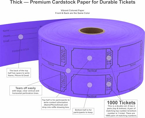 Tacticai 1000 Raffle Tickets, Blank, Purple (1 of 8 Colors), Double Roll for Events, Entry, Class Reward, Fundraiser & Prizes - Image 2