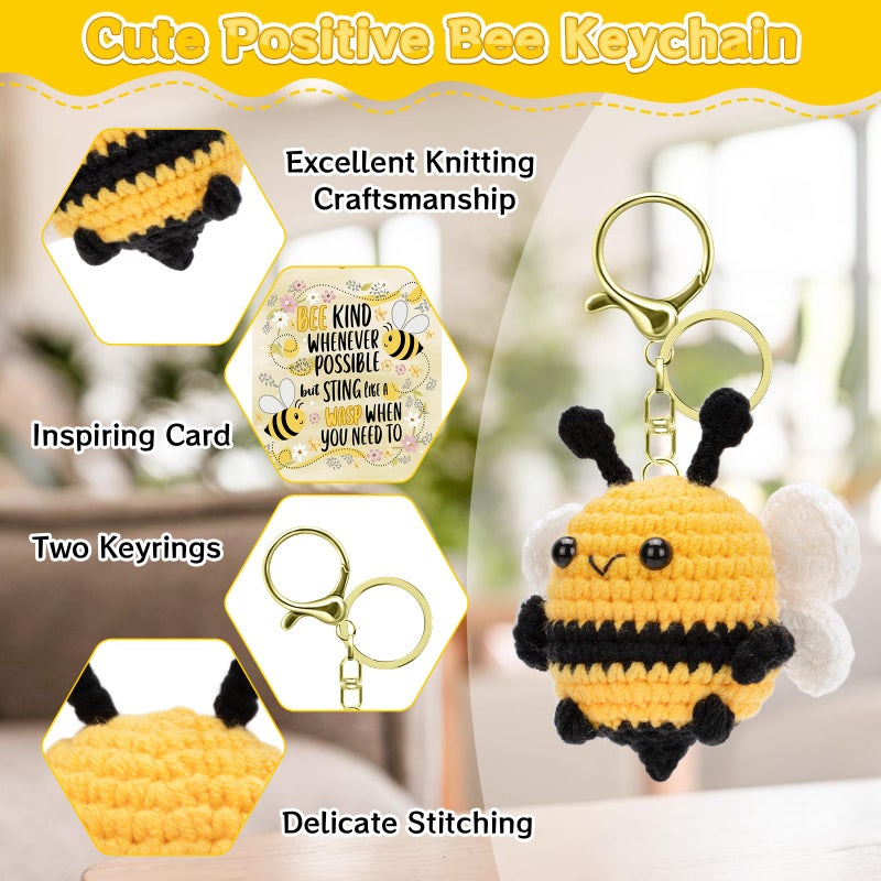 Dalycro Gifts for Mom Positive Bee Keychain Hand-Knitted Crochet Bee with Wings Inspirational Gift for Women Birthday Mother's Day (Classic) - Image 3