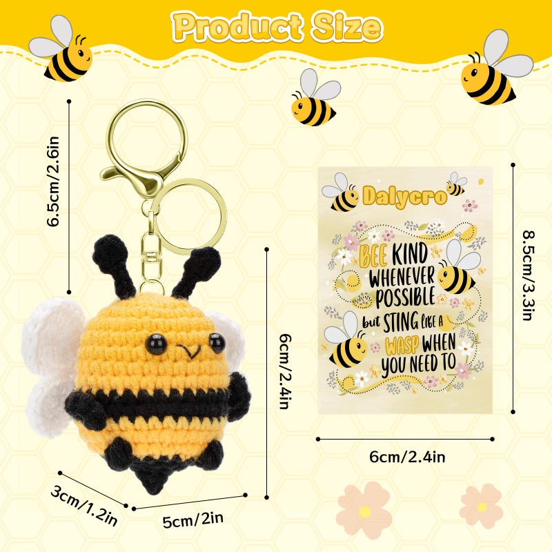 Dalycro Gifts for Mom Positive Bee Keychain Hand-Knitted Crochet Bee with Wings Inspirational Gift for Women Birthday Mother's Day (Classic) - Image 2