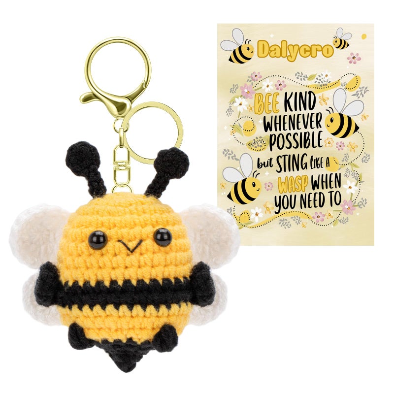 Dalycro Gifts for Mom Positive Bee Keychain Hand-Knitted Crochet Bee with Wings Inspirational Gift for Women Birthday Mother's Day (Classic) - Image 1