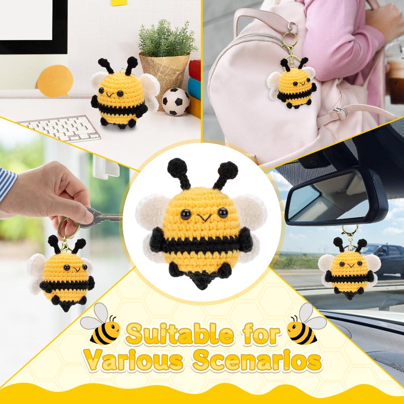 Dalycro Gifts for Mom Positive Bee Keychain Hand-Knitted Crochet Bee with Wings Inspirational Gift for Women Birthday Mother's Day (Classic) - Image 5