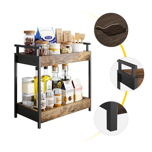 KLM Countertop Coffee Station Organizer, 2 Tier Wooden Shelf for Coffee Bar Accessories, Condiment Storage Caddy for Kitchen, Bathroom Counter Organizer, Home, Office - Brown - Image 5