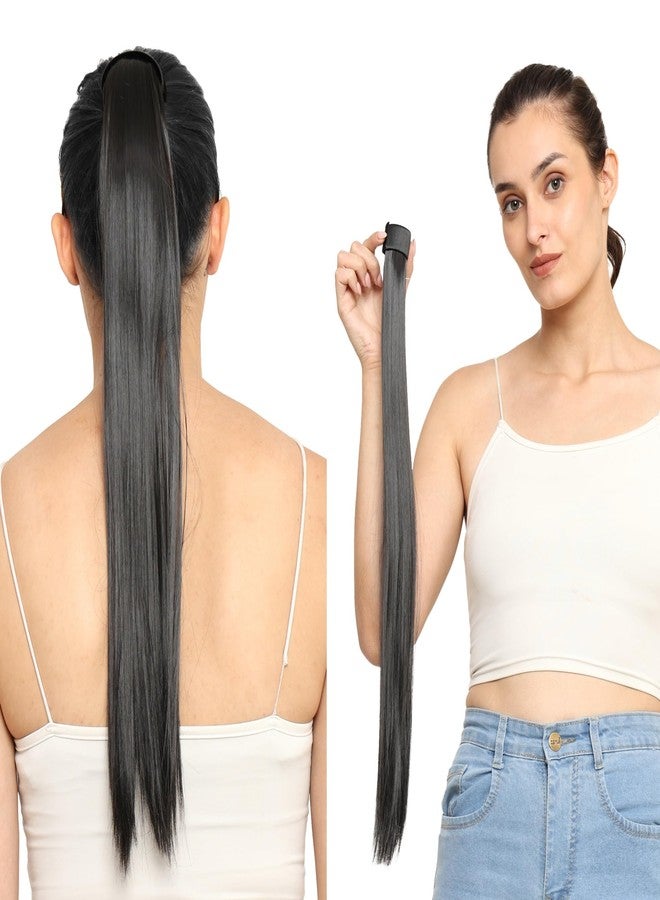 MoonEyes Wrap Around Ponytail Hair Extension, Full Length Clip-In Synthetic Hair in Black color - Image 1