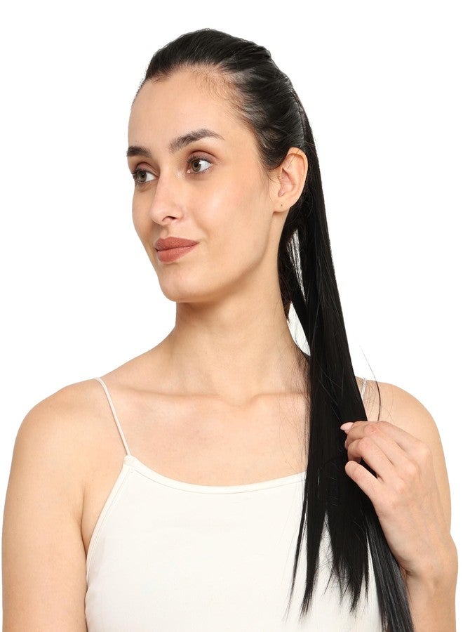MoonEyes Wrap Around Ponytail Hair Extension, Full Length Clip-In Synthetic Hair in Black color - Image 4