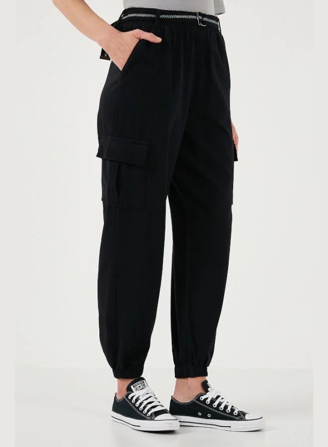 Lela Lela Cotton Standard Fit Normal Waist Elastic Leg Belted Jogger Pants Women's PANTS 668YP5045