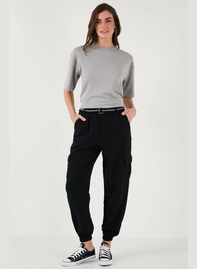 Lela Lela Cotton Standard Fit Normal Waist Elastic Leg Belted Jogger Pants Women's PANTS 668YP5045