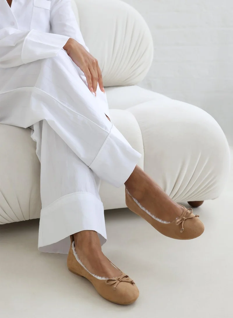 Where's That From 'Danica' Ballet Slippers with Faux Fur Lining and Bow Detail
