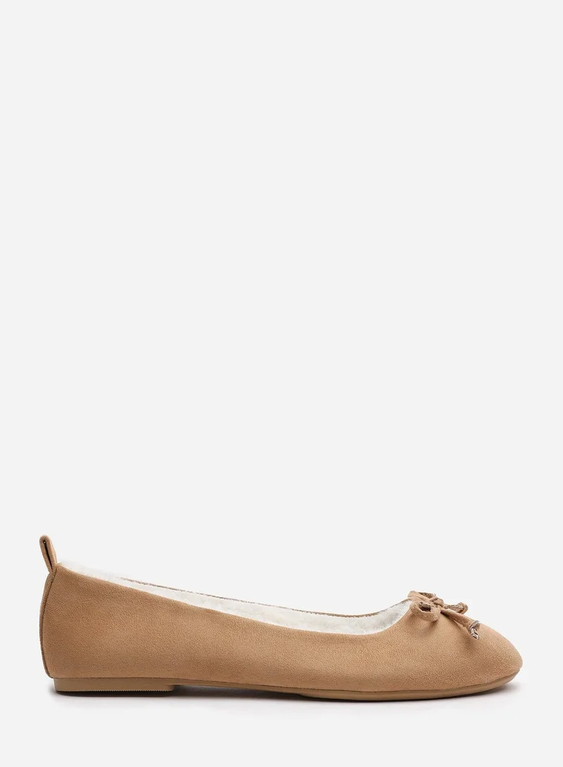 Where's That From 'Danica' Ballet Slippers with Faux Fur Lining and Bow Detail