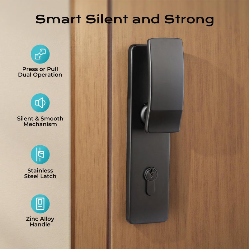 I-EASYDWW Push Pull Door Handle Set, Matte Black Interior Door Handle with Lever, Zinc Alloy Silent Door Lock for Bedroom, Modern Door Hardware, Reversible for Left & Right Wooden Doors - Image 3