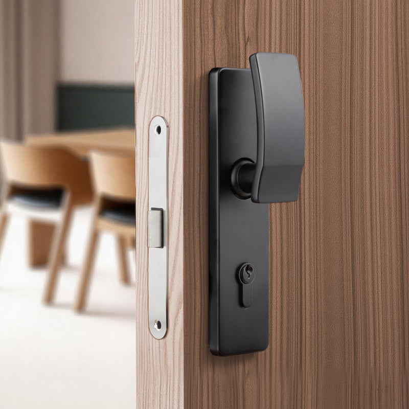I-EASYDWW Push Pull Door Handle Set, Matte Black Interior Door Handle with Lever, Zinc Alloy Silent Door Lock for Bedroom, Modern Door Hardware, Reversible for Left & Right Wooden Doors - Image 1