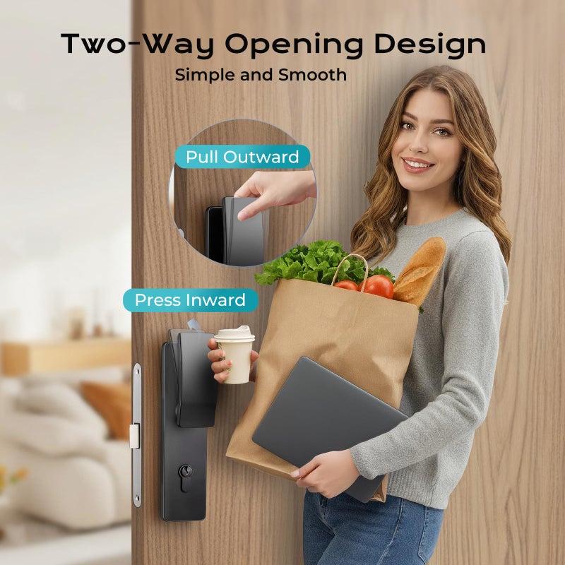 I-EASYDWW Push Pull Door Handle Set, Matte Black Interior Door Handle with Lever, Zinc Alloy Silent Door Lock for Bedroom, Modern Door Hardware, Reversible for Left & Right Wooden Doors - Image 2