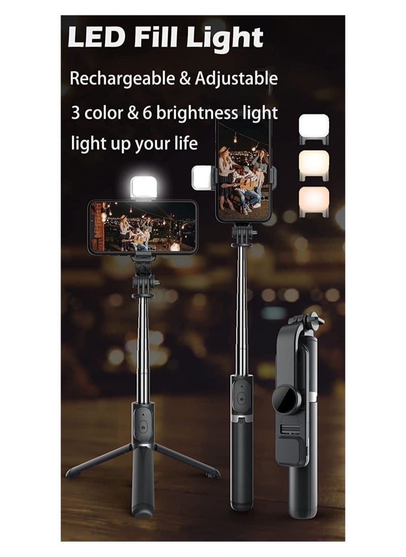 ELTRAZONE - Selfie Stick with Light Long Selfie Stick with Tripod Stand 104cm Plus Bluetooth Mobile Selfie Stick for Mobile Phone Makeup Vlogging Youtube Live - Image 1