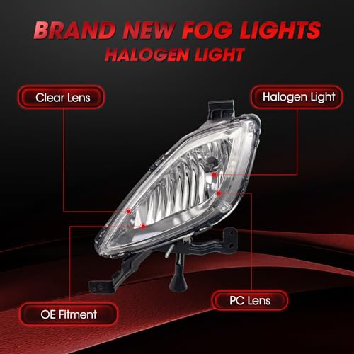 WEZEMLIGHT Fog Lights Assembly Compatible With Hyundai Elantra 2011-2013 Included Switch And Wiring Kit OEM Part Number:922023X020, 922013X020, HY2592140, HY2593140(Clear Lens) - Image 3