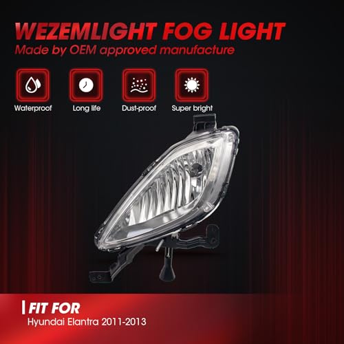 WEZEMLIGHT Fog Lights Assembly Compatible With Hyundai Elantra 2011-2013 Included Switch And Wiring Kit OEM Part Number:922023X020, 922013X020, HY2592140, HY2593140(Clear Lens) - Image 5