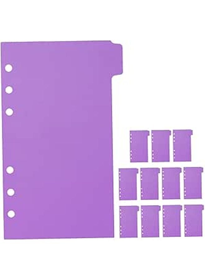 Purple 6 Hole Plastic Binder Dividers 12 Pages Reusable Index Sheets for Office School - Image 1