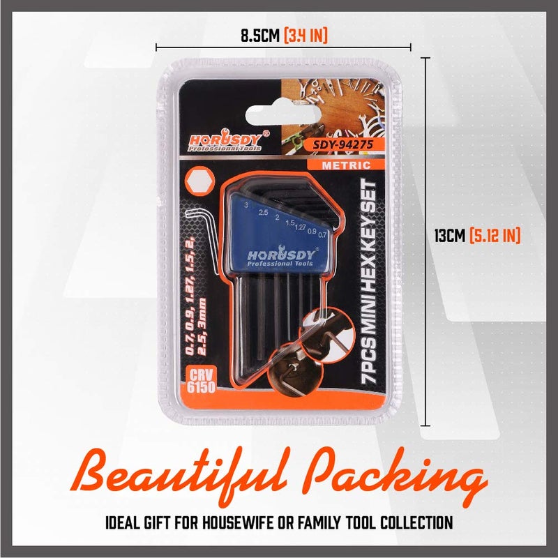 HORUSDY مجموعة مفاتيح سداسية صغيرة مكونة من 7 قطع، مفتاح ألين على شكل L، 0.7 مم، 0.9 مم، 1.27 مم، 1.5 مم، 2 مم، 2.5 مم، 3 مم، كروم-فاناديوم - Image 5