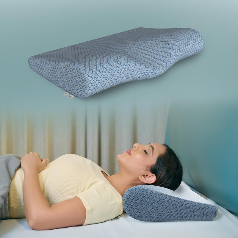 WELLGIVER WELLGIVER Cervical Memory Foam Pillow for Neck Pain 2 Year Warranty 23 x 145 x 45 Inch King Orthopedic Pillow Spondylitis Neck Shoulder Pain Washable Jacquard Blue Cover Pack of 1 - Image 1
