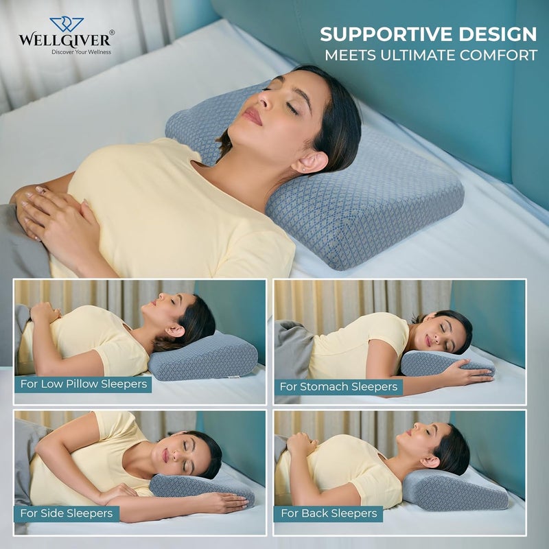 WELLGIVER WELLGIVER Cervical Memory Foam Pillow for Neck Pain 2 Year Warranty 23 x 145 x 45 Inch King Orthopedic Pillow Spondylitis Neck Shoulder Pain Washable Jacquard Blue Cover Pack of 1 - Image 5