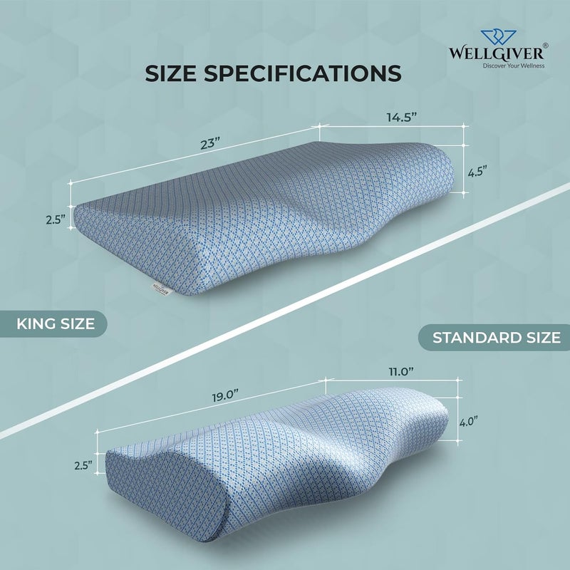 WELLGIVER WELLGIVER Cervical Memory Foam Pillow for Neck Pain 2 Year Warranty 23 x 145 x 45 Inch King Orthopedic Pillow Spondylitis Neck Shoulder Pain Washable Jacquard Blue Cover Pack of 1 - Image 3