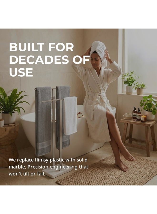 Kes Standing Towel Racks for Bathroom 2-Tier, Floor Towel Rack Stand with Heavy Marble Base, Upgrade Steady Freestanding Design, Pro-Grade 18/8 Stainless Steel Brushed Finish, BTH217-2 - Image 4