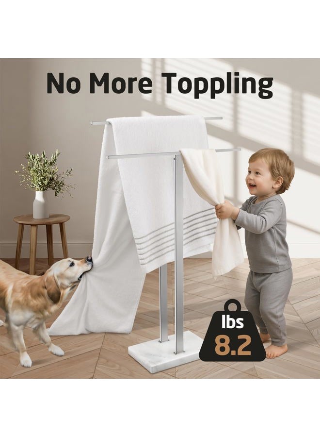 Kes Standing Towel Racks for Bathroom 2-Tier, Floor Towel Rack Stand with Heavy Marble Base, Upgrade Steady Freestanding Design, Pro-Grade 18/8 Stainless Steel Brushed Finish, BTH217-2 - Image 2