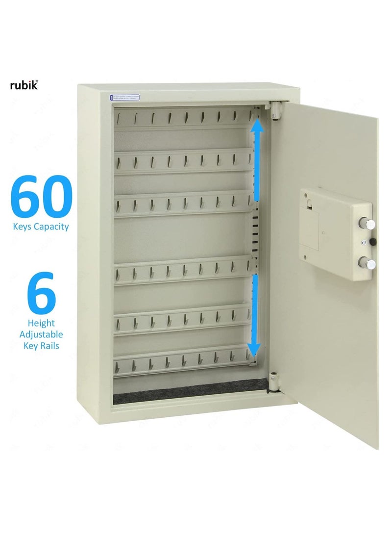 Rubik 60-Keys Metal Storage Cabinet Safe Box Digital Lock, Wall Mounted Key Storage Cabinet Organizer for Hotels Realestate Warehouse Schools Universities Business (Off White) - Image 3