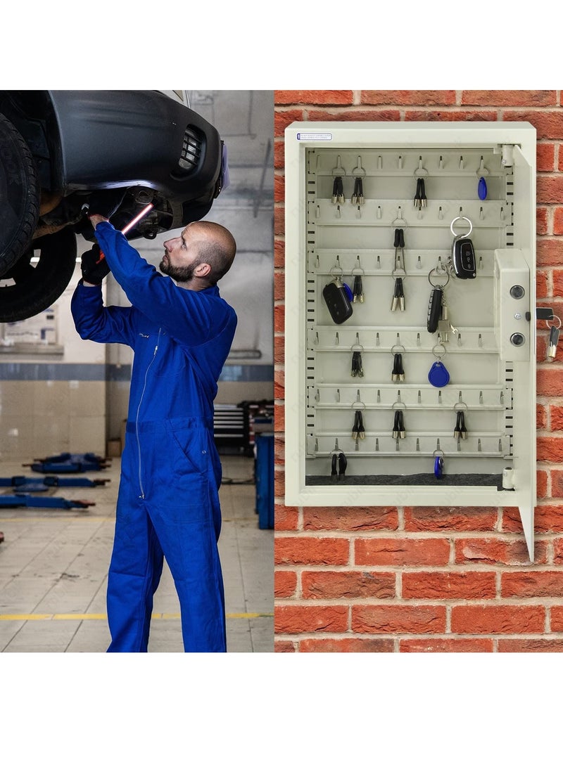 Rubik 60-Keys Metal Storage Cabinet Safe Box Digital Lock, Wall Mounted Key Storage Cabinet Organizer for Hotels Realestate Warehouse Schools Universities Business (Off White) - Image 2