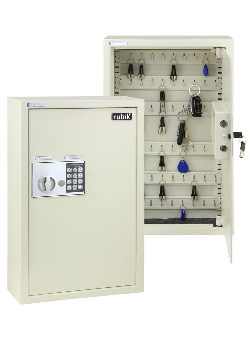 Rubik 60-Keys Metal Storage Cabinet Safe Box Digital Lock, Wall Mounted Key Storage Cabinet Organizer for Hotels Realestate Warehouse Schools Universities Business (Off White) - Image 1