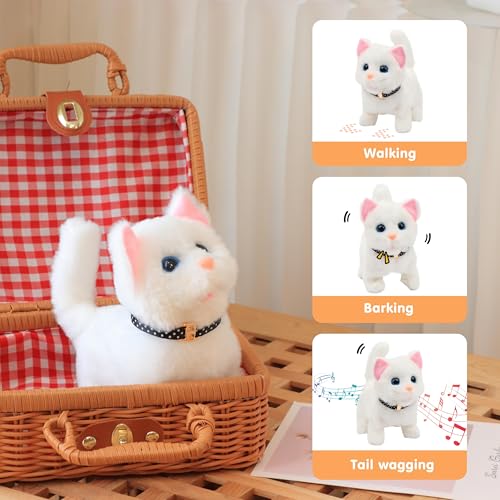 Easfan Walking Kitty Plush Toy Electric Interactive Cat Stuffed Animal Meowing Tail Wagging Head Nodding Cat Pet Toy Animated Kitten Birthday for Kids Toddlers75 White - Image 5