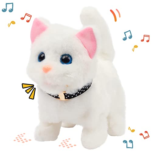 Easfan Walking Kitty Plush Toy Electric Interactive Cat Stuffed Animal Meowing Tail Wagging Head Nodding Cat Pet Toy Animated Kitten Birthday for Kids Toddlers75 White - Image 1