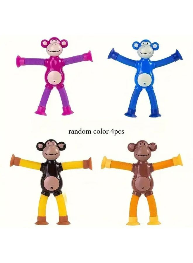 Random 4 Pcs Stretching Monkey Suction Cup Toy Hand Squeezable Fun For Office Classroom Party - Image 1