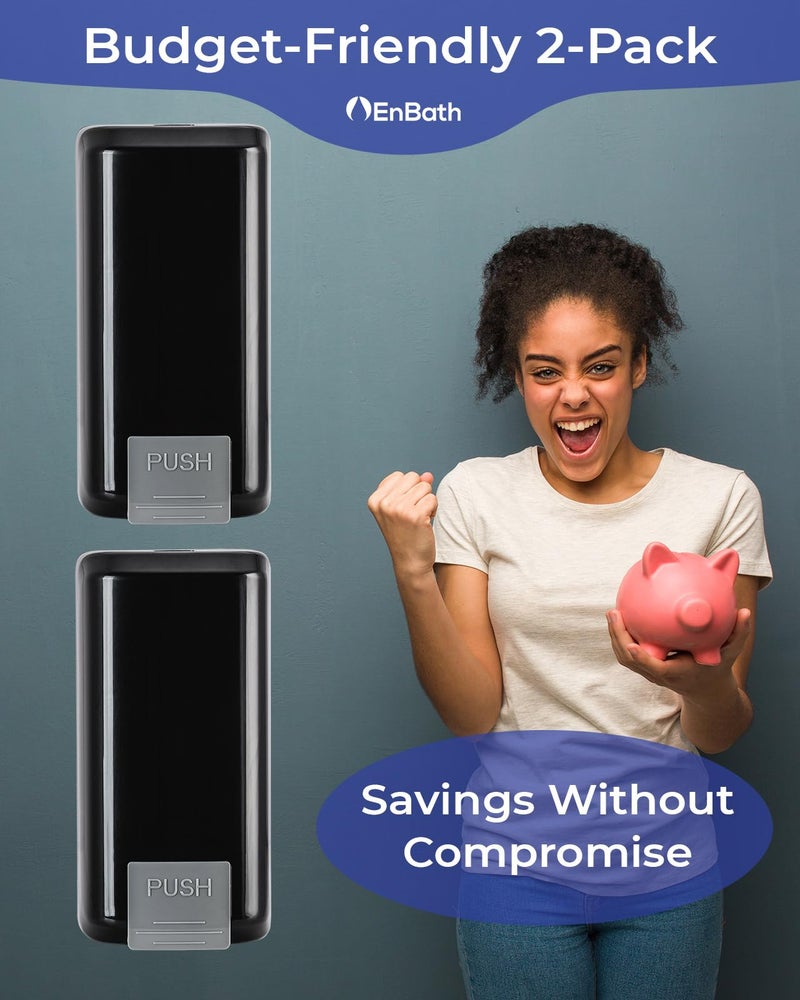 EnBath Wall Mounted Soap Dispenser with Large 34 oz. Capacity (2-Pack) - Black Commercial Hand Soap Dispensers or Hand Sanitizer Wall Mount Units That Hold 25 pct More Than Other Brands - ADA Compliant - Image 5