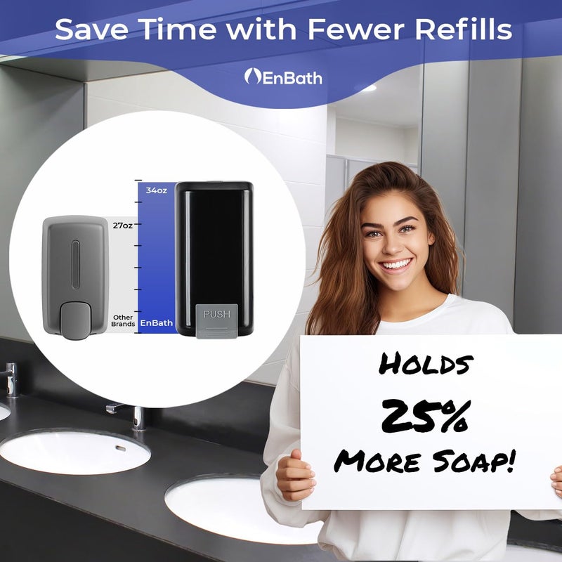 EnBath Wall Mounted Soap Dispenser with Large 34 oz. Capacity (2-Pack) - Black Commercial Hand Soap Dispensers or Hand Sanitizer Wall Mount Units That Hold 25 pct More Than Other Brands - ADA Compliant - Image 2
