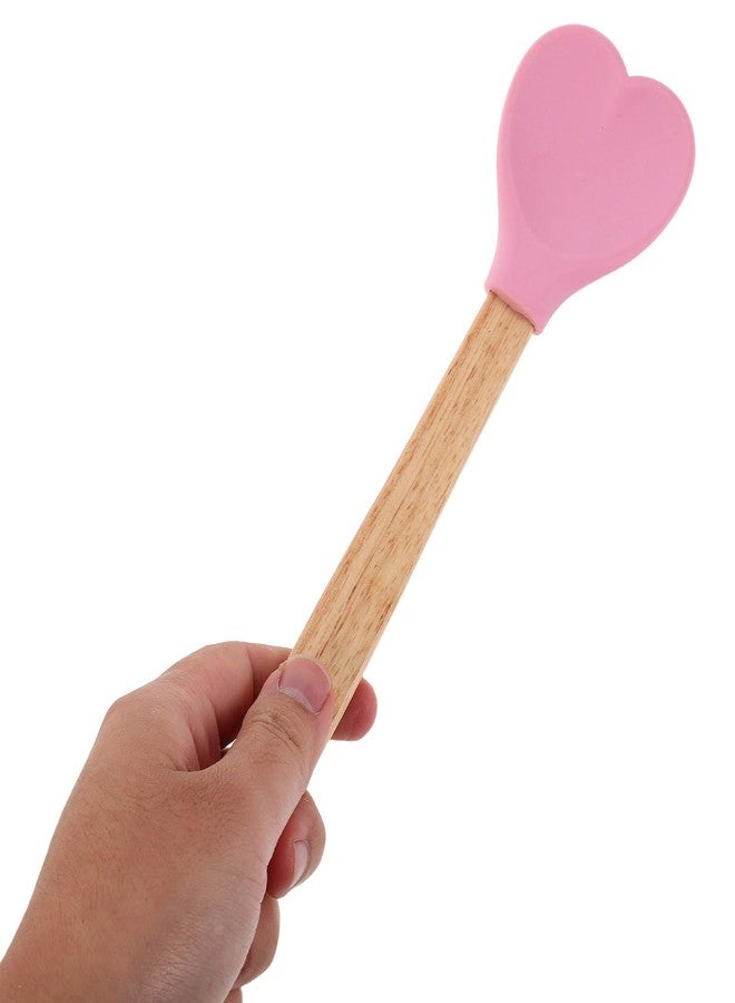 JECOMPRIS 4 Pcs Pink Silicone Spatula: Heart Shaped Cooking Utensils for Home Bakers - Wooden Handle Spoon for Mixing Stirring Scraping (10.94 Inch) - Image 3