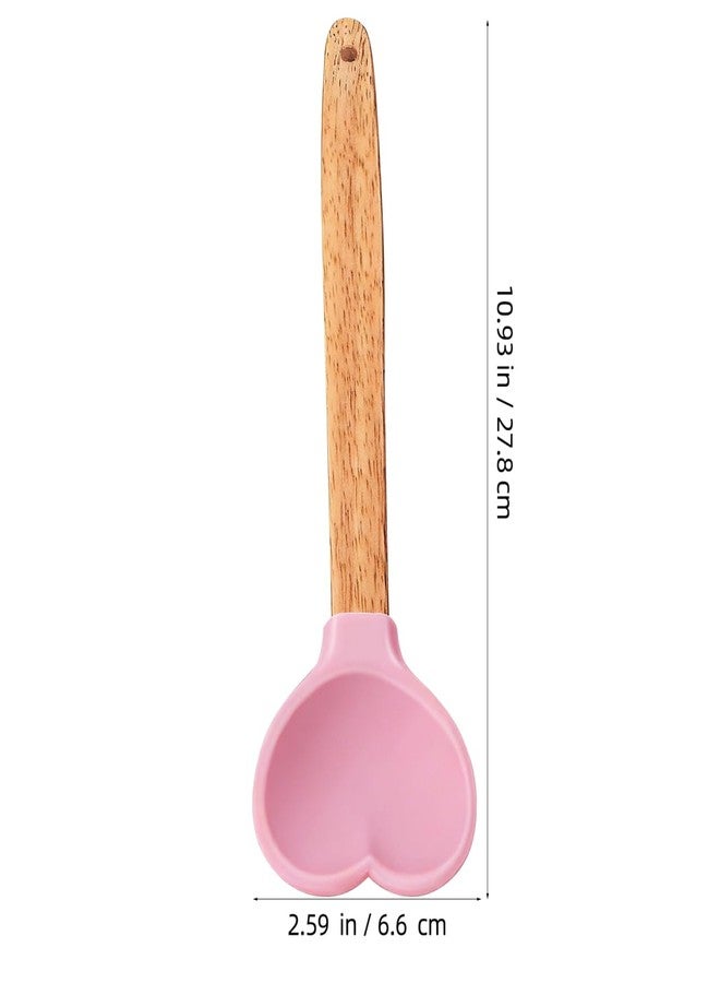 JECOMPRIS 4 Pcs Pink Silicone Spatula: Heart Shaped Cooking Utensils for Home Bakers - Wooden Handle Spoon for Mixing Stirring Scraping (10.94 Inch) - Image 2