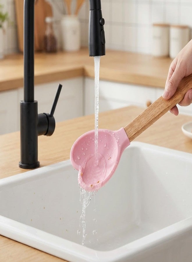 JECOMPRIS 4 Pcs Pink Silicone Spatula: Heart Shaped Cooking Utensils for Home Bakers - Wooden Handle Spoon for Mixing Stirring Scraping (10.94 Inch) - Image 5