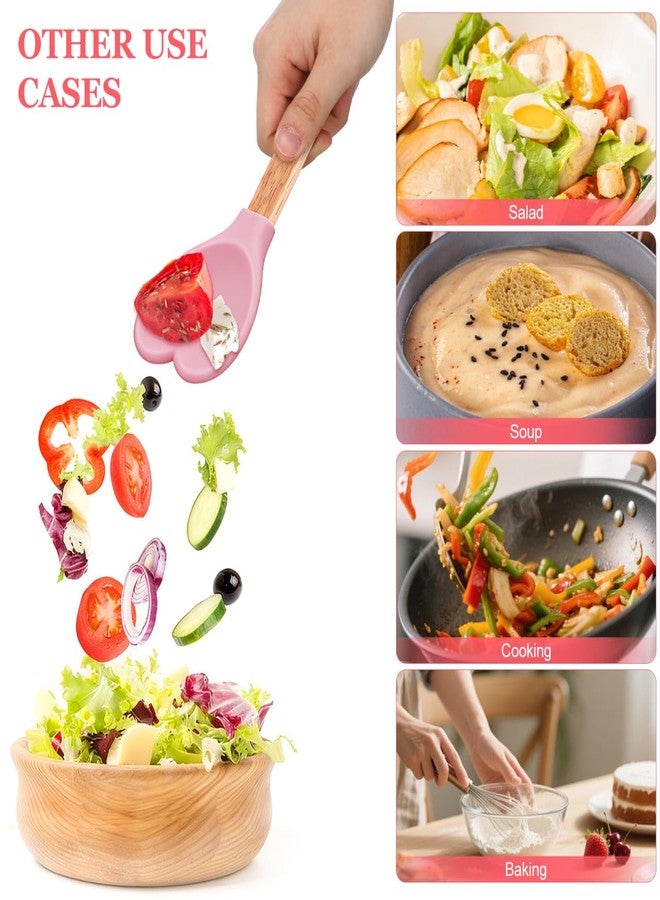 JECOMPRIS 4 Pcs Pink Silicone Spatula: Heart Shaped Cooking Utensils for Home Bakers - Wooden Handle Spoon for Mixing Stirring Scraping (10.94 Inch) - Image 4