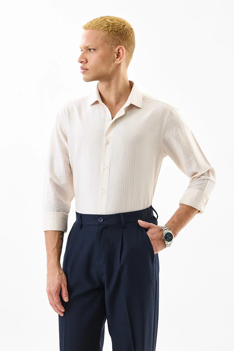 SNITCH Off-White Solid Long Sleeve Slim Fit Luxe Shirt