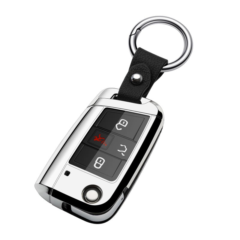 ZSPDACC ZSPD Compatible with Volkswagen Foldable Key Fob Cover Silver TPU Protector Case Car Key Chain Holder Compatible with VW Volkswagen Arteon Atlas AtlasGolf Jetta Passat Tiguan Accessories - Image 1