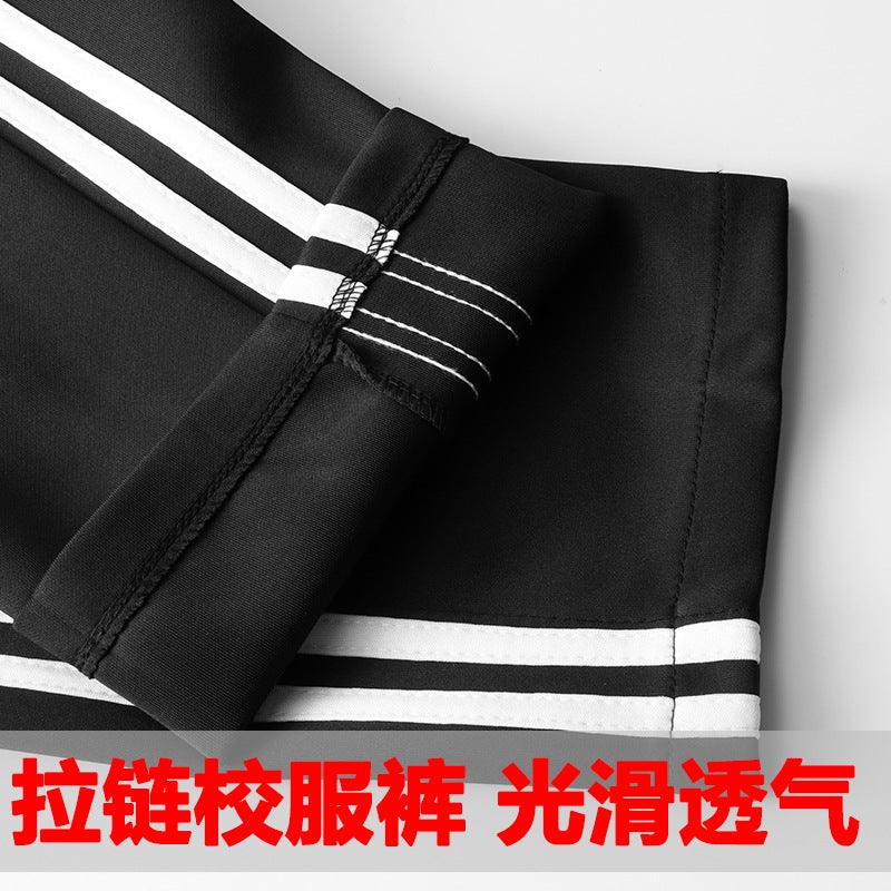 Two Bars School Uniform Pants Men And Women Junior High School Students Dark Blue Baby Velvet School Pants Pure Cotton Fleece-Lined Thickened - Image 5