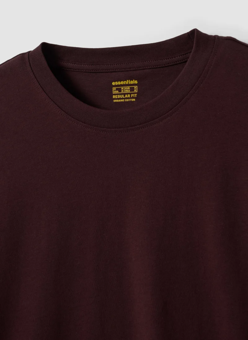 Ovs  OVS Brown Long-Sleeved Pure Organic Cotton Crew-Neck T-Shirt for Men | Best Price UAE