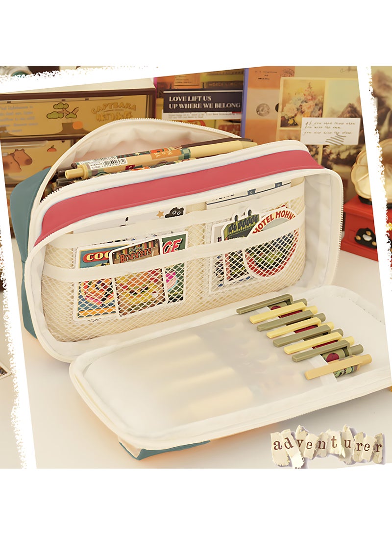 JOSQUEWNN Large Capacity Canvas Pencil Case, Holds 80 Pens, Durable Zippered School Stationery Organizer - Image 2