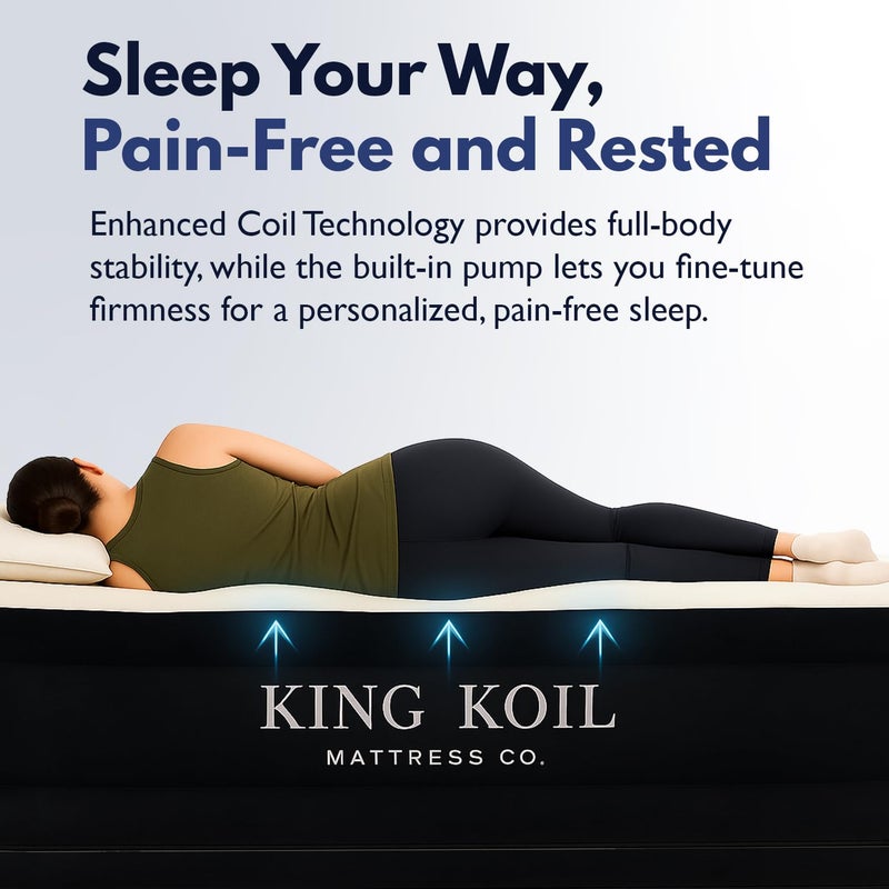 King Koil Premium California King Air Mattress with Built-in High-Speed Patented Pump for Home, Camping & Guests- Inflatable Double High Airbed Blow Up Bed, Waterproof, 1 Year Warranty - Image 3
