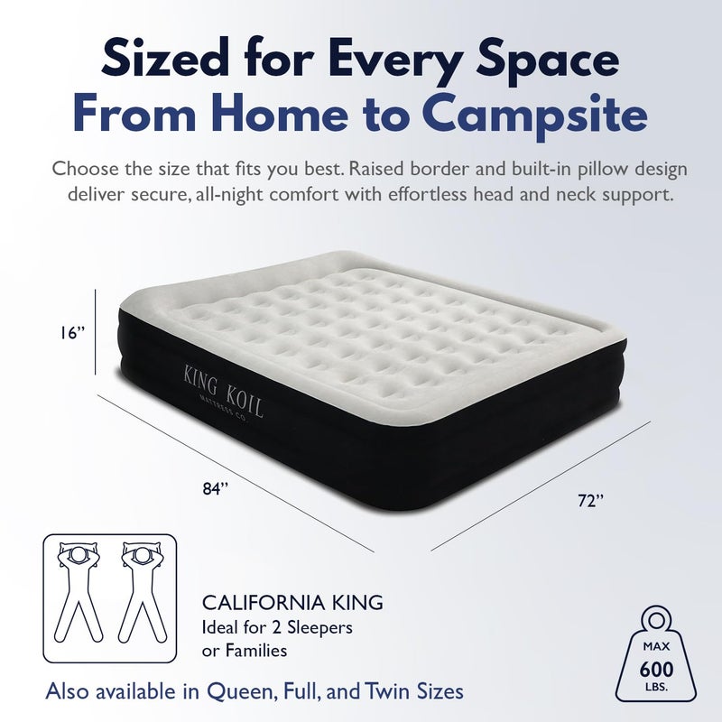King Koil Premium California King Air Mattress with Built-in High-Speed Patented Pump for Home, Camping & Guests- Inflatable Double High Airbed Blow Up Bed, Waterproof, 1 Year Warranty - Image 1