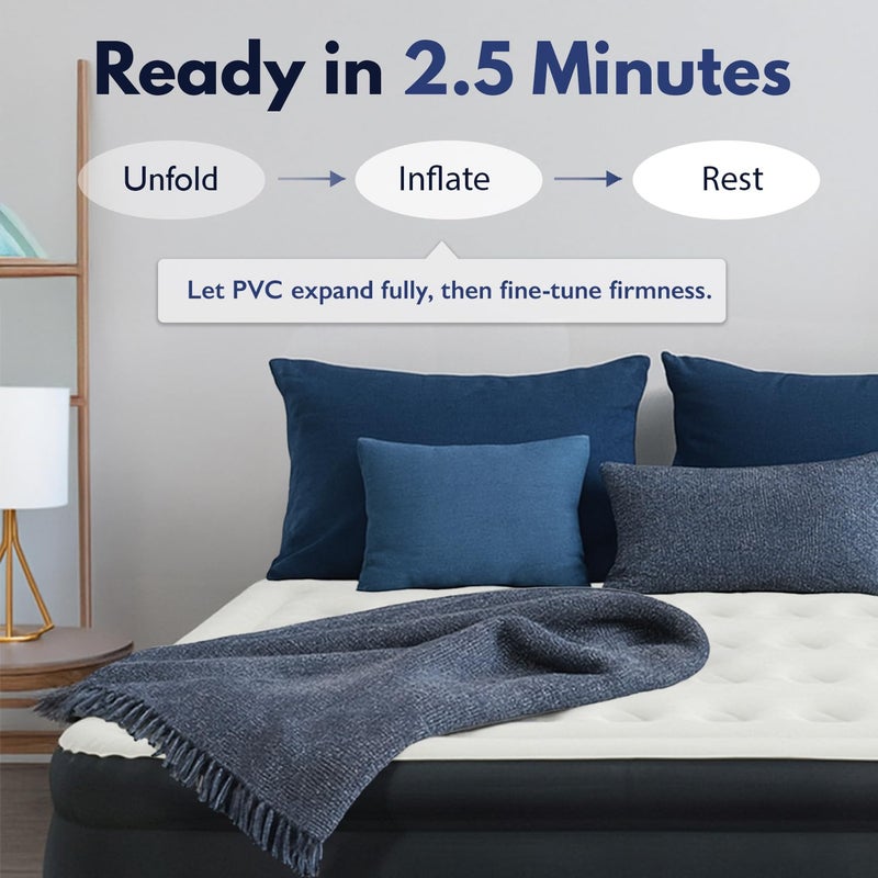 King Koil Premium California King Air Mattress with Built-in High-Speed Patented Pump for Home, Camping & Guests- Inflatable Double High Airbed Blow Up Bed, Waterproof, 1 Year Warranty - Image 4