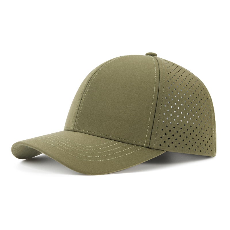 VOBOOM Men Quick Dry Baseball Cap Laser Cut Mesh Ball Curved Brim Snapback Hat (Army Green) - Image 1