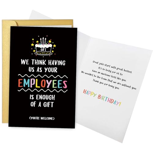 Obbyidk Happy Birthday Card for Boss Leader Employer, Funny Boss Birthday Card Gift for Women Men, We Think Having Us as Your Employees Is Enough of A Gift - Image 1