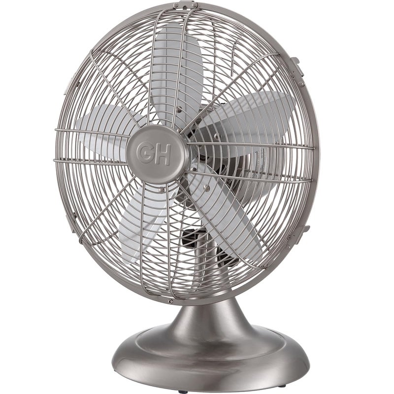 Good Housekeeping Good Housekeeping AllMetal 92605 Oscillating 12 Retro Desk Office Table Fan Brushed Nickel 