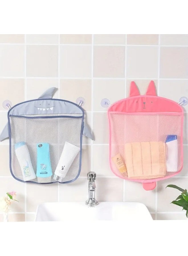 منظم شبكي لتخزين الألعاب مكون من 3 قطع مع 6 خطافات لاصقة وأكواب شفط قوية يُشجع الأطفال على التنظيم لتخزين أدوات الحمام، مستلزمات الغرف أو الإكسسوارات 39 × 35 سم (رمادى - وردى - أزرق) - Image 5