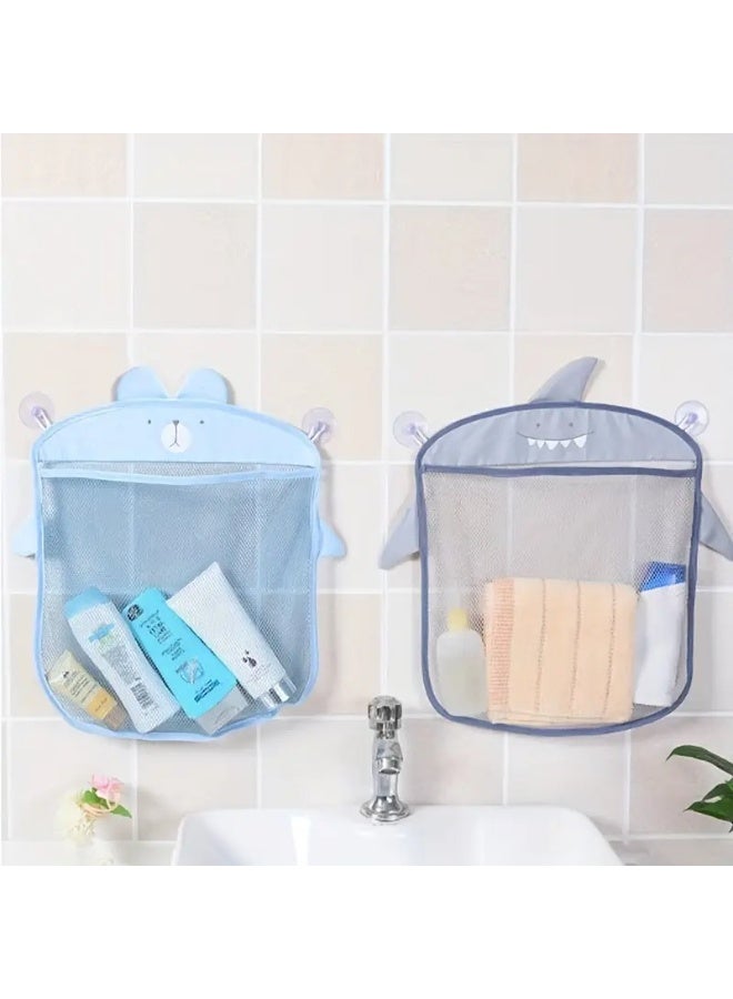 منظم شبكي لتخزين الألعاب مكون من 3 قطع مع 6 خطافات لاصقة وأكواب شفط قوية يُشجع الأطفال على التنظيم لتخزين أدوات الحمام، مستلزمات الغرف أو الإكسسوارات 39 × 35 سم (رمادى - وردى - أزرق) - Image 4